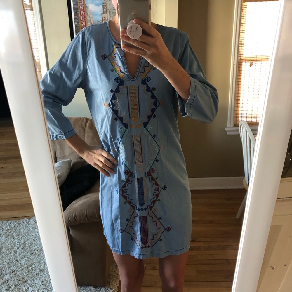 Denim Tribal long Sleeve Dress